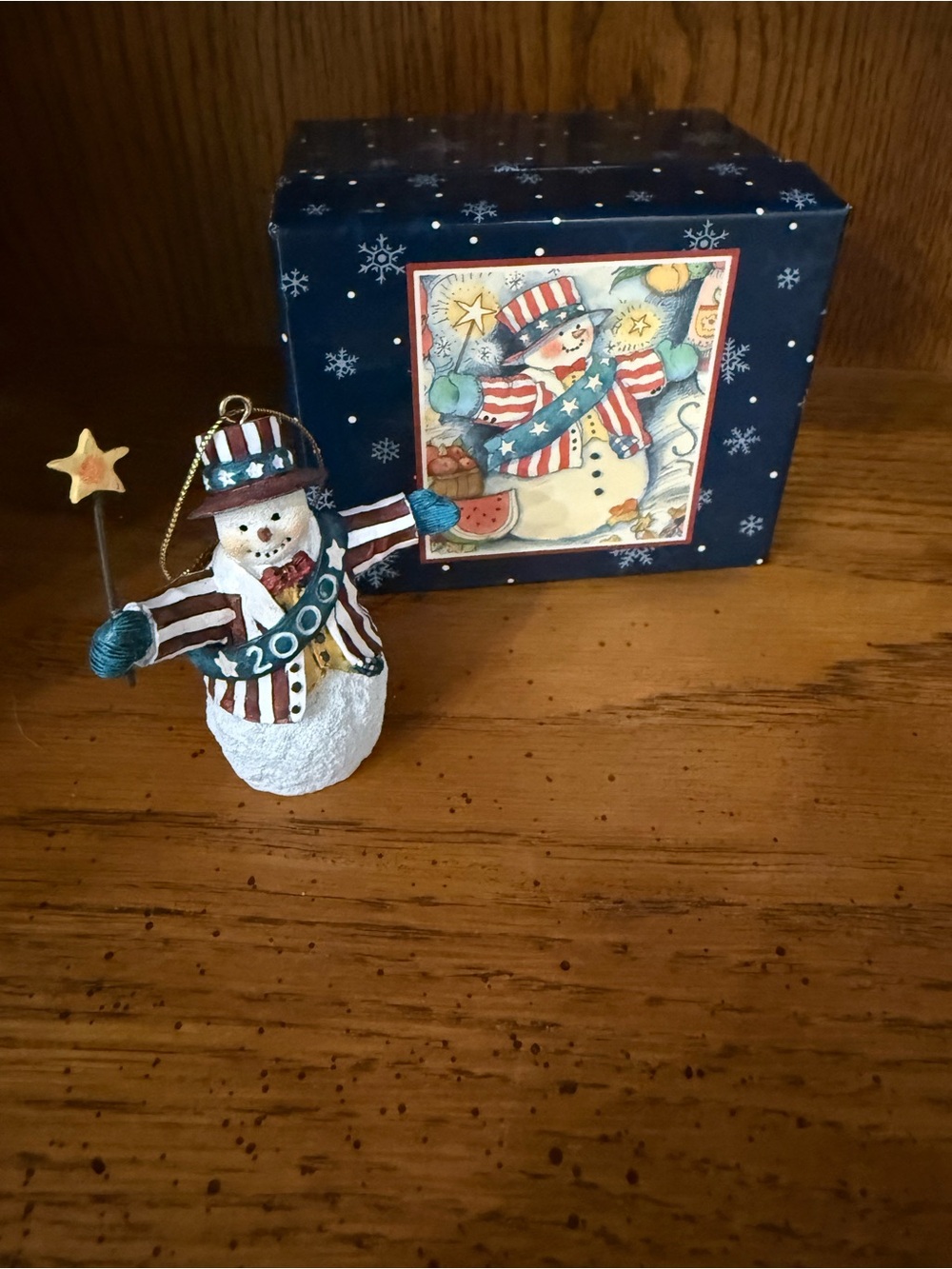 Patriotic Snowman Holiday Ornament — Blue, Red & White
